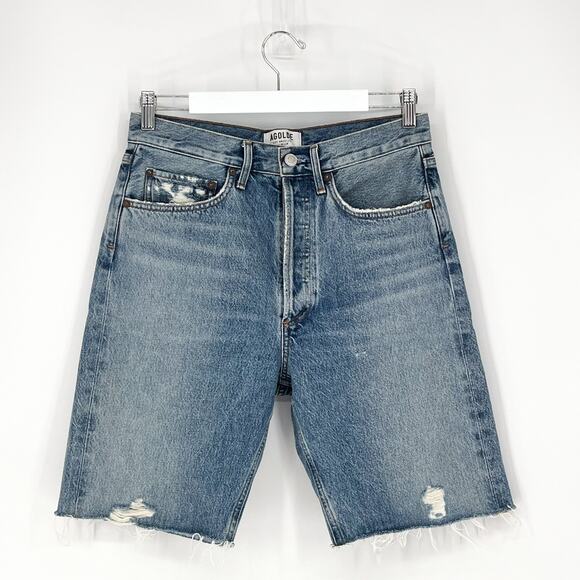 AGOLDE 90s High Rise Denim Shorts Roundabout Distressed Bermuda Size 27 - Picture 2 of 5